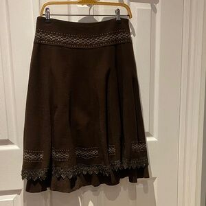 Chic Brown A-Line Skirt with Lace Detail